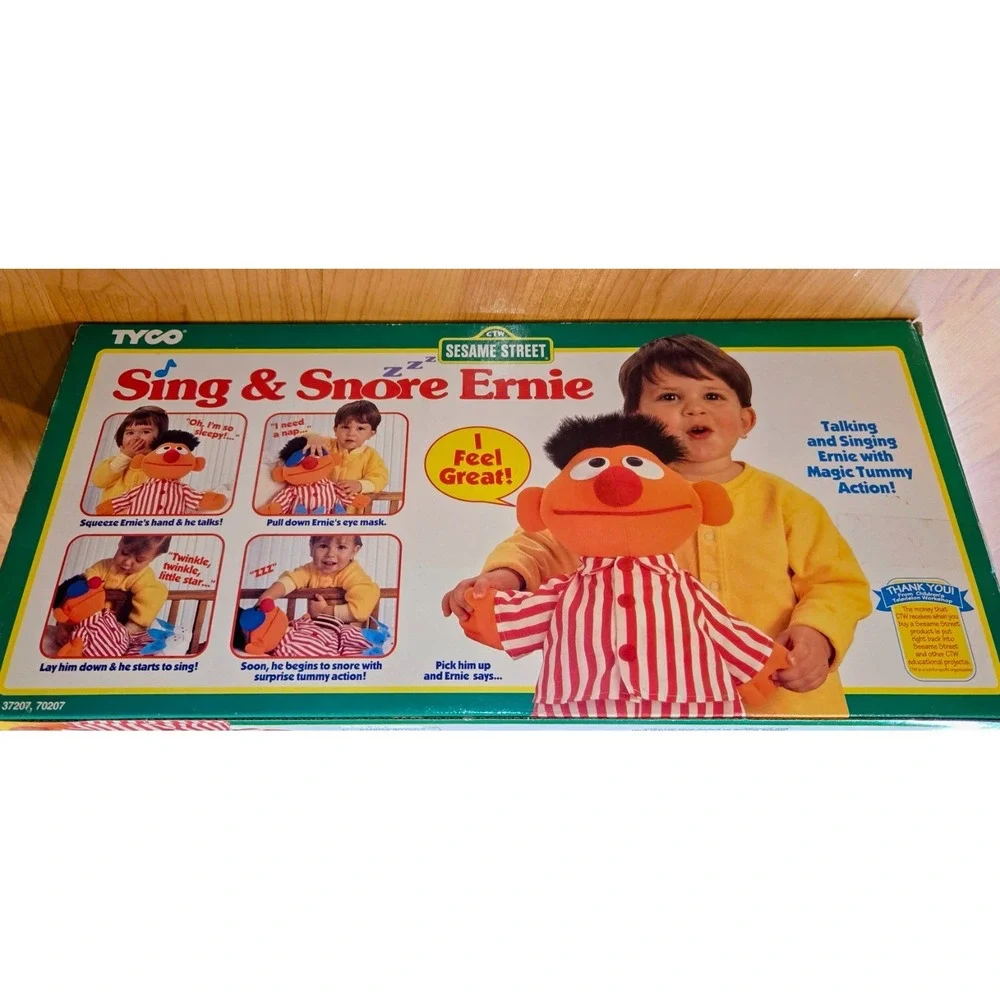 Vintage 1996 Tyco Sesame Street Sleep and‎ Snore Ernie Talking Singing Doll NEW